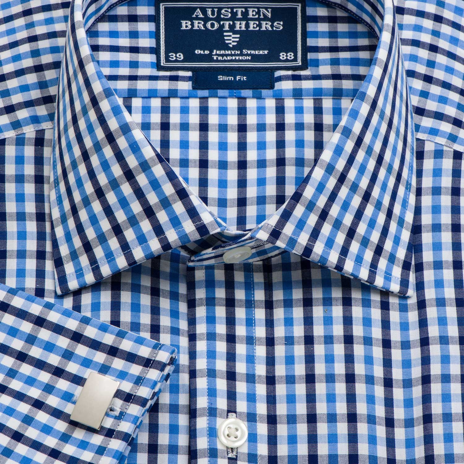 Blue & Navy Trickers Check Poplin